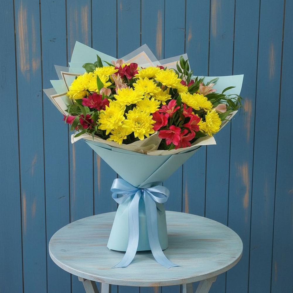 Букет цветов из: Альстромерии и Хризантемы в Марфино