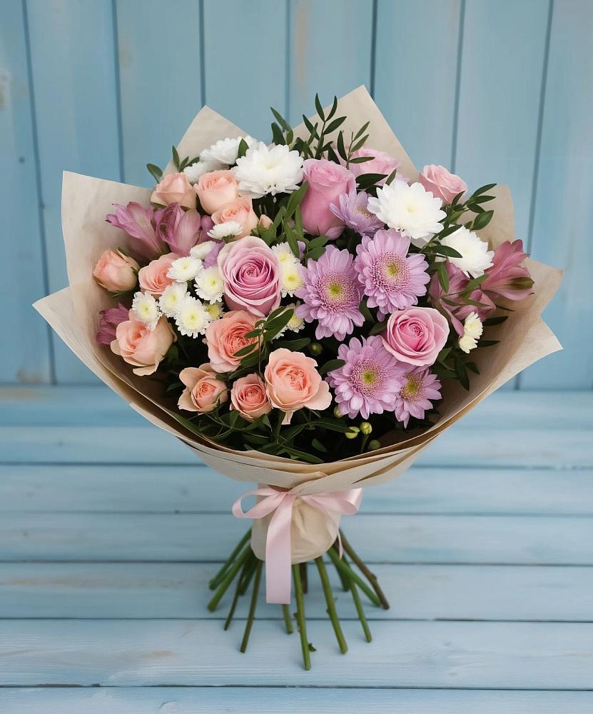 Букет цветов из: Хризантемы, Розы и Альстромерии в Марфино