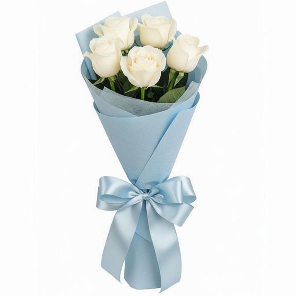 Букет 5 Белых роз Проуд в Марфино