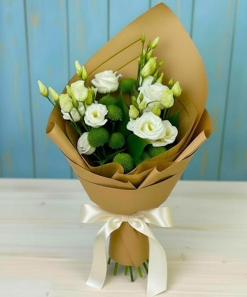 Букет цветов из: Хризантемы и Лизиантусы в Марфино