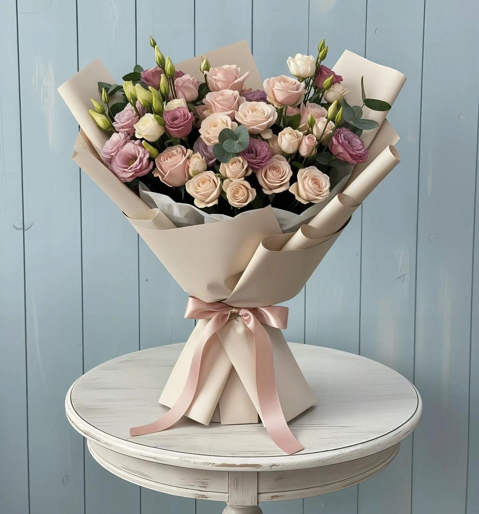 Букет цветов из: Розы и Лизиантусы в Марфино