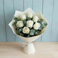 Букет Белые розы в Эвкалипте в Марфино